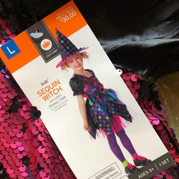 Halloween Sequin Witch Costume Girls Large - Picture 3 of 8